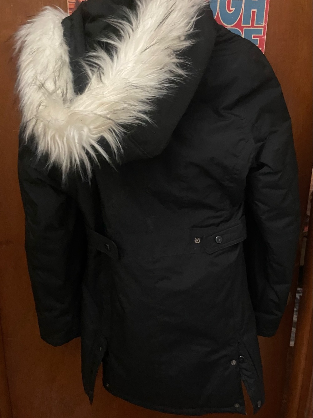 Women's Parka Coat with White Faux Fur Trim